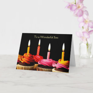 Son Happy Birthday with Cupcakes and Lit Candles Card