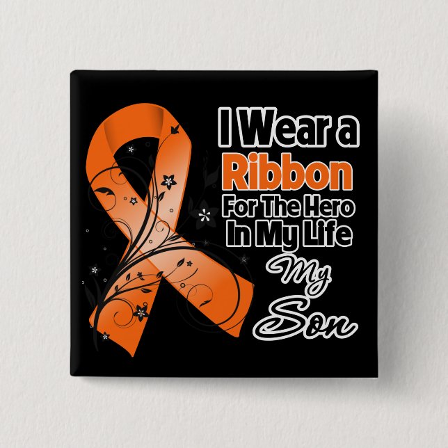 Son Hero in My Life Leukaemia 2 Inch Square Button (Front)