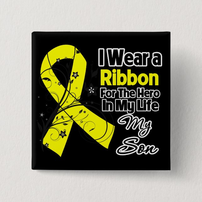 Son Hero in My Life Sarcoma 2 Inch Square Button (Front)