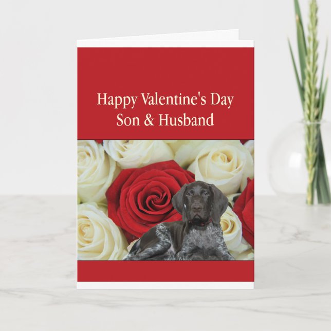 Son & Husband Glossy Grizzly Valentine Puppy Love Holiday Card (Front)