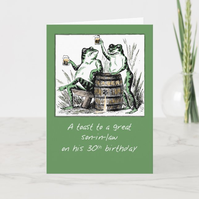 Son-in-Law 30th Birthday Frogs Toasting with Beer Card (Front)