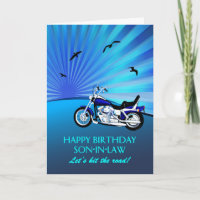 Son in Law Birthday Motorbike Sunset Card