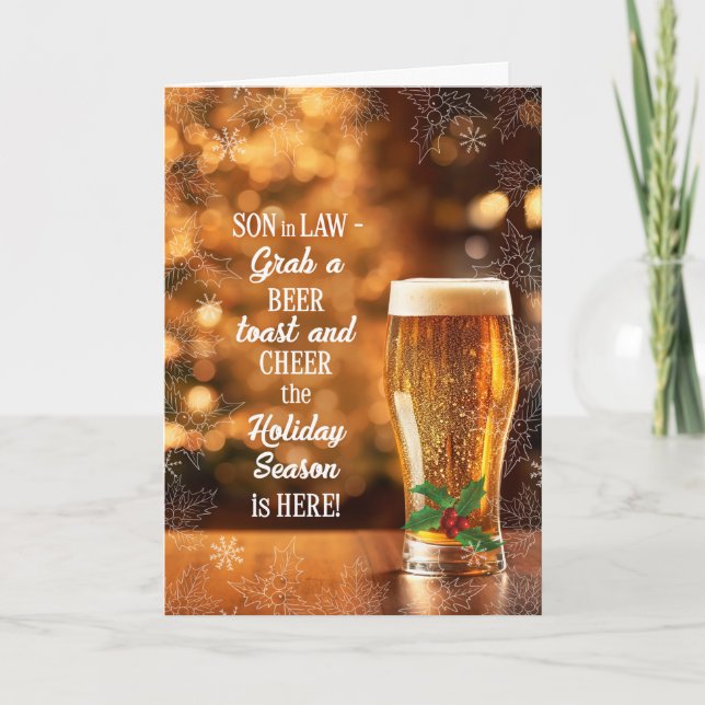 Son in Law Cheers Frosty Glass of Beer Holiday Card (Front)