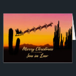 Son in Law Christmas Santa Over Desert<br><div class="desc">A Christmas card for your son-in-law showing Santa flying over the desert. Lots of tall cactus are seen in silhouette. Wish a merry Christmas from the desert with a lovely sunset coloured card.</div>