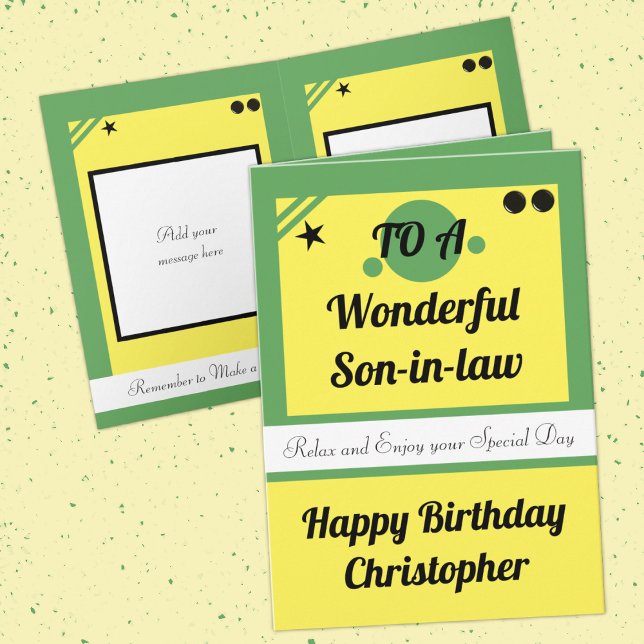 Son in law green and yellow happy birthday card (Creator Uploaded)