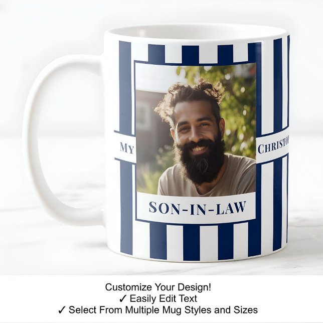 Son-in-law, Name, Message, Photo, Stripe Mug C41 (Creator Uploaded)