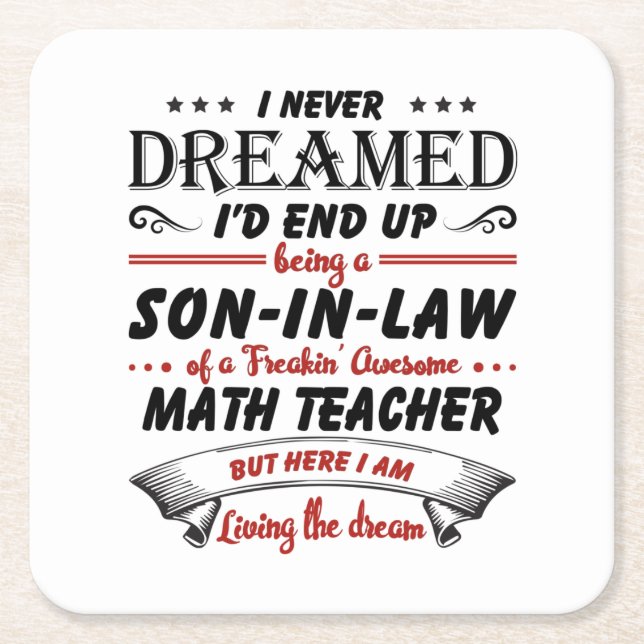 Son In Law Of Awesome Math Teacher Square Paper Coaster (Front)