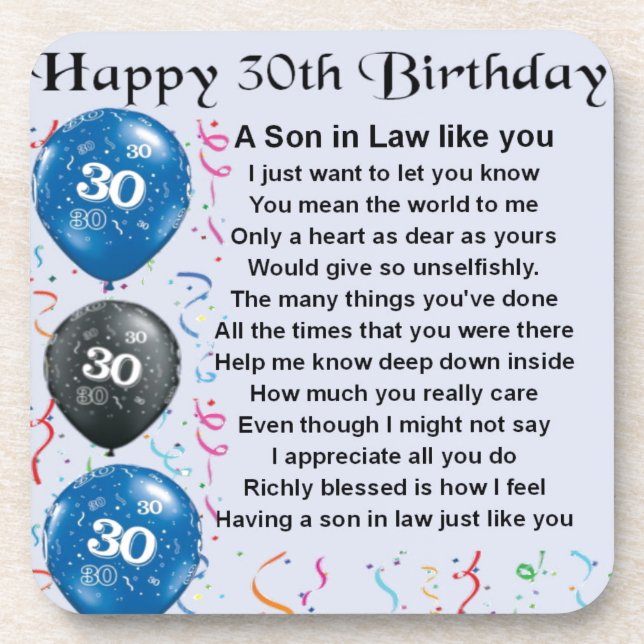 Son in Law Poem  - 30th Birthday Coaster (Front)