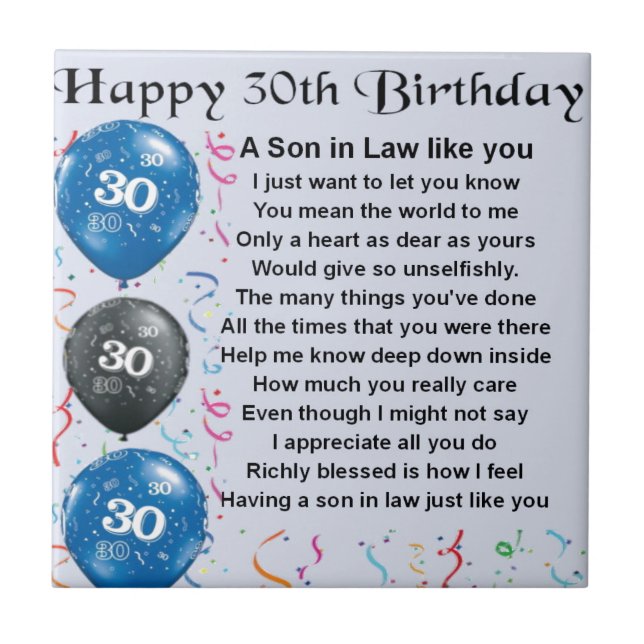Son in Law Poem  - 30th Birthday Tile (Front)