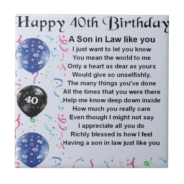 Son in Law Poem - 40th Birthday Design Tile (Front)