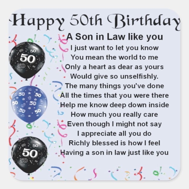Son in Law poem -  50th Birthday design Square Sticker (Front)