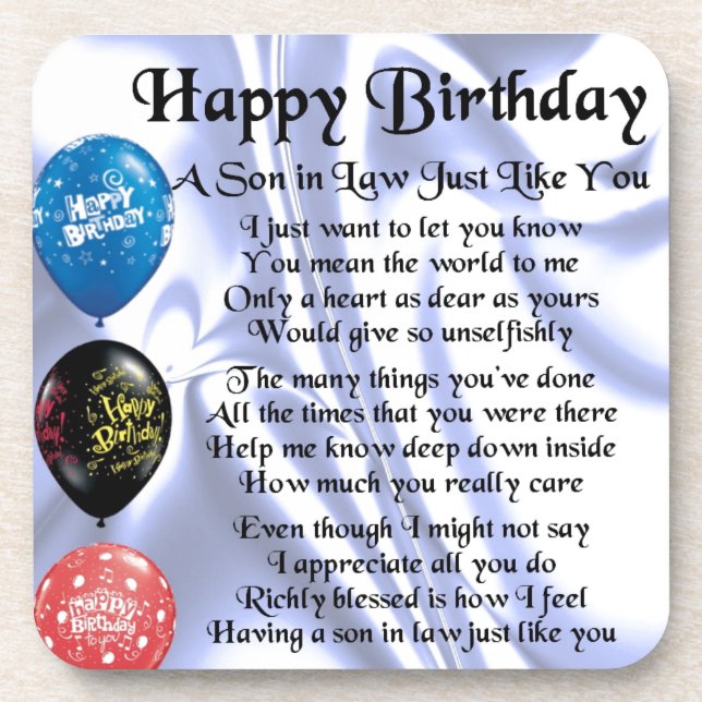 Son in Law poem -  Happy Birthday Design Coaster (Front)