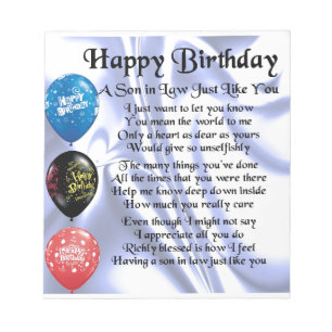 Son in Law poem -  Happy Birthday Design Notepad