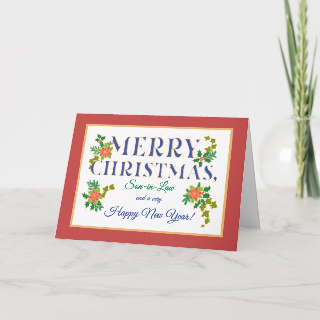 Son-in-Law, Poinsettias Holly Ivy Christmas Card (Front)