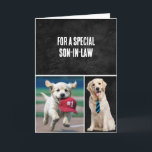 Son-in-law's  Birthday With Golden Retrievers Card<br><div class="desc">Black leather with text and cute golden retriever dogs for a birthday.
All text is editable.</div>