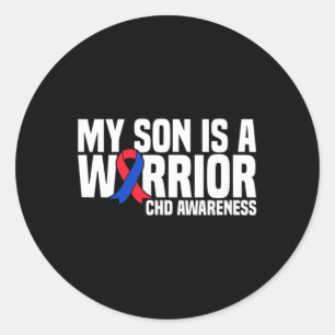 Son Is A Warrior Chd Congenital Heart Disease Awar Classic Round Sticker