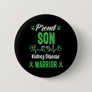 Son Kidney Disease Warrior Awareness Ribbon Green  2 Inch Round Button