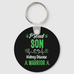 Son Kidney Disease Warrior Awareness Ribbon Green Keychain