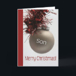 Son Merry Christmas card<br><div class="desc">'Tis the season to party and celebrate: Merry Christmas! Surprise your nearest and dearest, your friends, co-workers, neighbours or even your boss with a special card. Many different designs available: from a modern collage photography card, mixing ornaments and winter landscapes, a classic vintage christmas theme or a more modern holiday...</div>