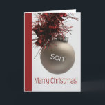 Son Merry Christmas card<br><div class="desc">'Tis the season to party and celebrate: Merry Christmas! Surprise your nearest and dearest, your friends, co-workers, neighbours or even your boss with a special card. Many different designs available: from a modern collage photography card, mixing ornaments and winter landscapes, a classic vintage christmas theme or a more modern holiday...</div>