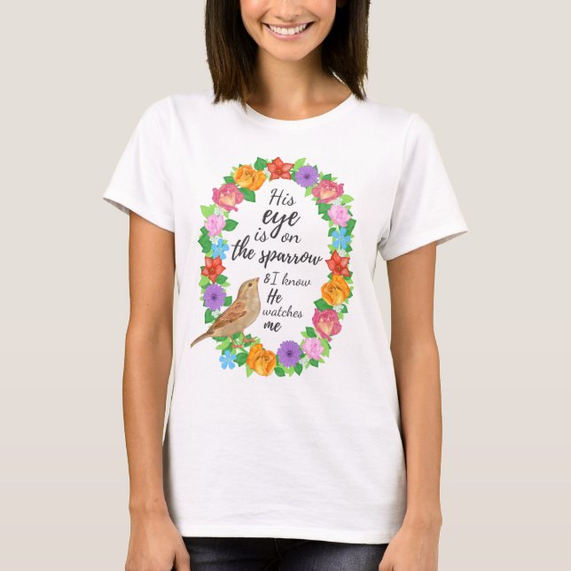 Son oeil est sur le T-shirt féminin du moineau (Devant)