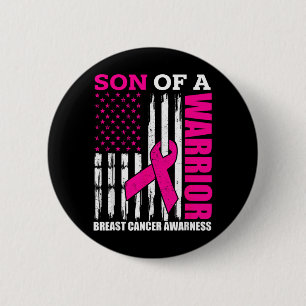 Son Of A Warrior Breast Cancer Awareness Usa Flag 2 Inch Round Button