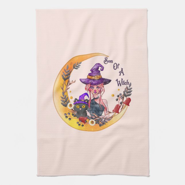 Son of a Witch – Crescent Moon Design Kitchen Towel (Vertical)