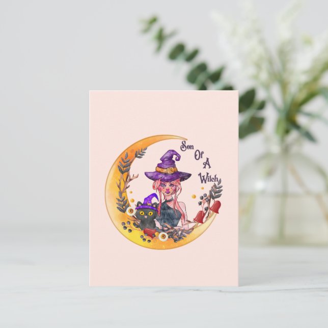 Son of a Witch – Crescent Moon Design Postcard (Standing Front)