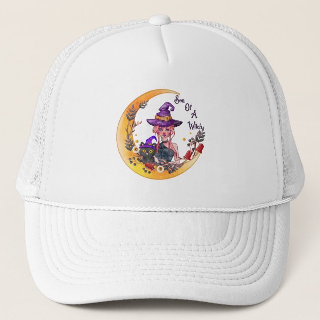 Son of a Witch – Crescent Moon Design Trucker Hat (Front)