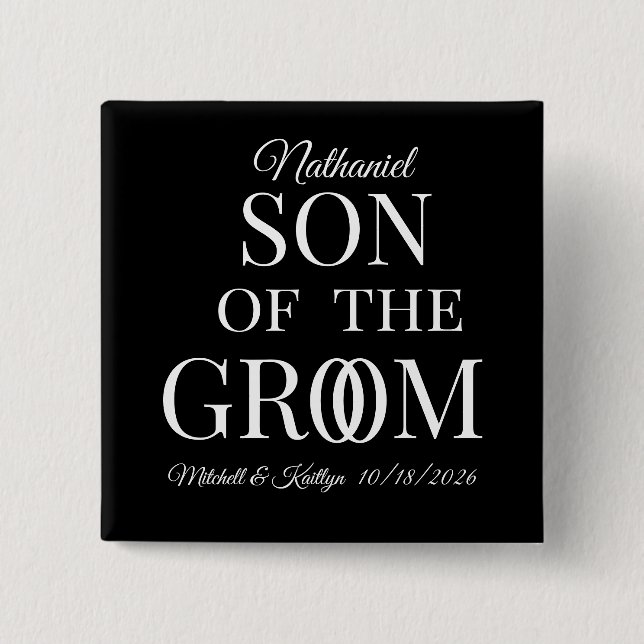 Son of the Groom Wedding 2 Inch Square Button (Front)