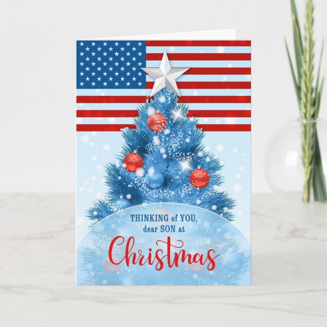 Son Patriotic Christmas Red White Blue Holiday Card (Front)