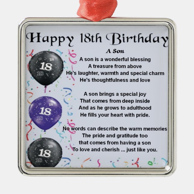 Son Poem 18th Birthday Design Metal Ornament (Front)