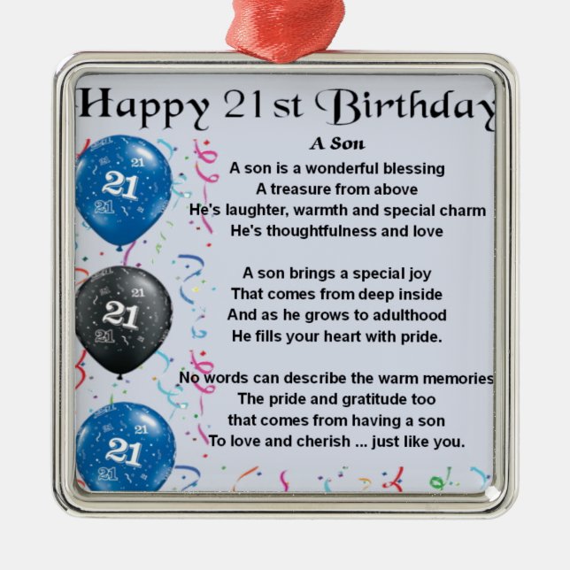 Son Poem  - 21st Birthday Design Metal Ornament (Front)