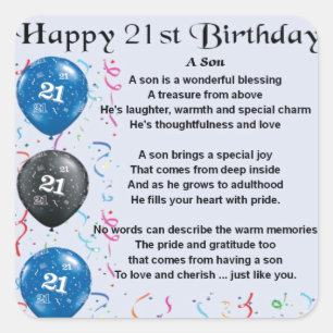 Son Poem - 21st Birthday Design Square Sticker