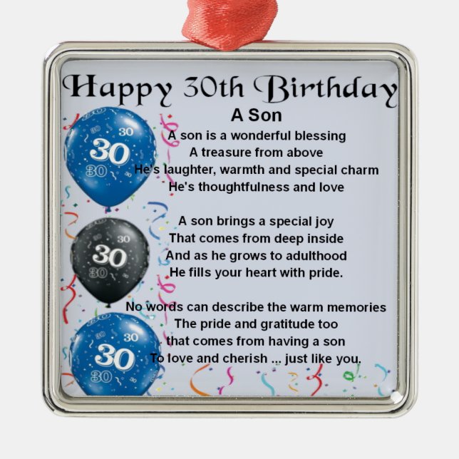 Son Poem  - 30th Birthday Design Metal Ornament (Front)