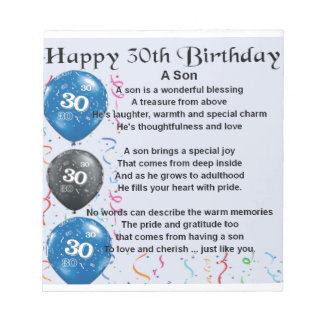 Son Poem - 30th Birthday Design Notepad