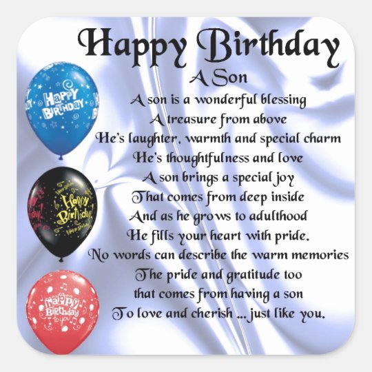 Son Poem Happy Birthday Square Sticker Zazzle Ca