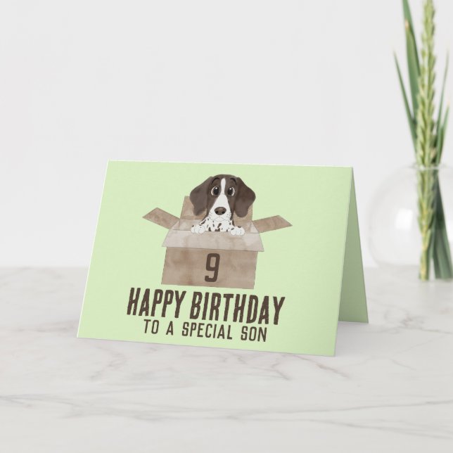 Son Puppy in Box Birthday Card (Front)