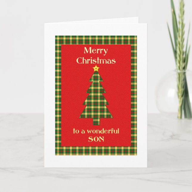 Son Tartan Christmas Tree Holiday Card (Front)