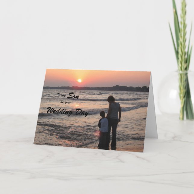 Son Wedding Day Card Sunset On Beach (Front)