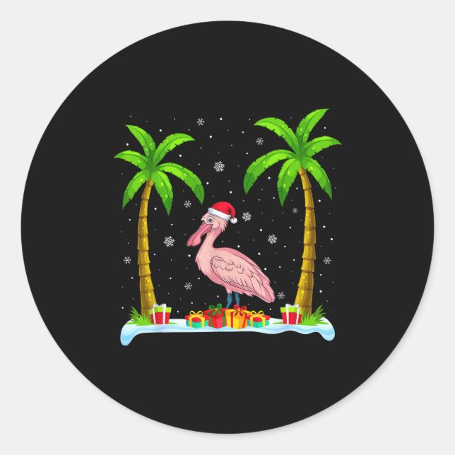 Sonbill Santa Hat Palm Tree Beach Xmas Pajama  Classic Round Sticker (Front)