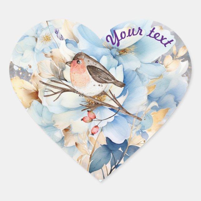 Song Bird & Flowers Heart Sticker (Front)