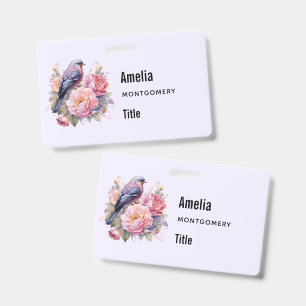 Song Bird Standing atop Pink Peonies Badge