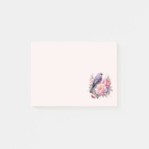 Song Bird Standing atop Pink Peonies Post-it Notes