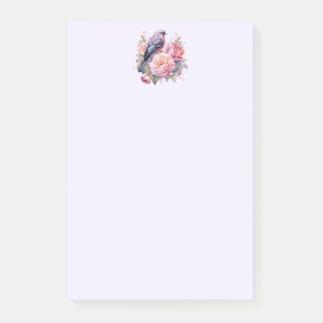  Song Bird Standing atop Pink Peonies Post-it Notes (Front)