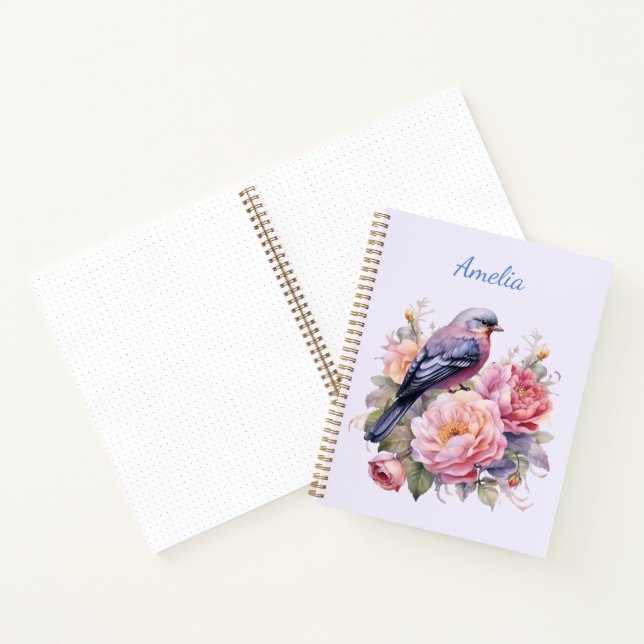 Song Bird Standing on Pink Peonies Notebook (Inside)