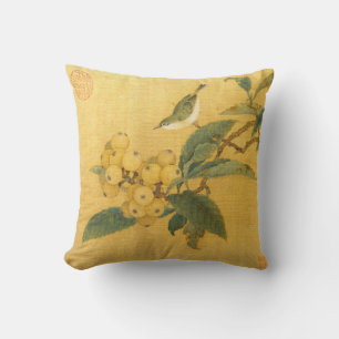 Song Dynasty Bird & Fruit Throw Pillow
