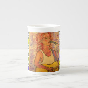 song girl drip painting bone china mug