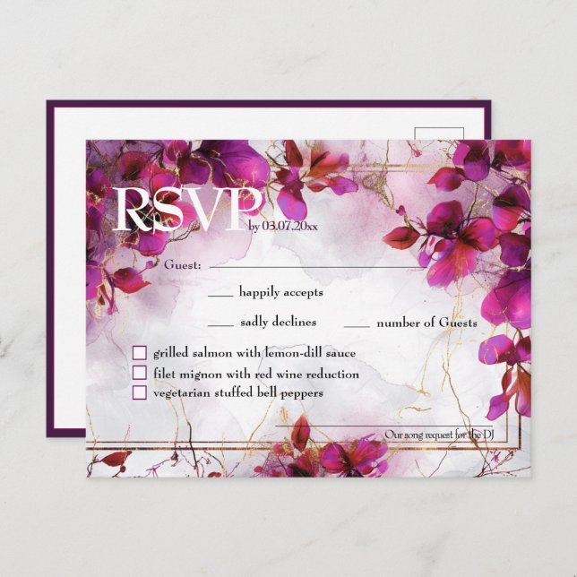 Song &  menu Fuchsia Enchantment: Watercolor  Postcard (Front/Back)