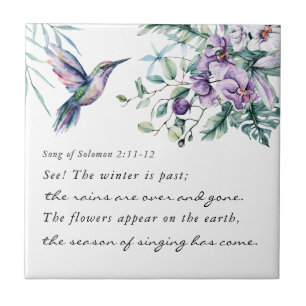 Song of Solomon 2:11-12 Hummingbird Flowers Bible Tile